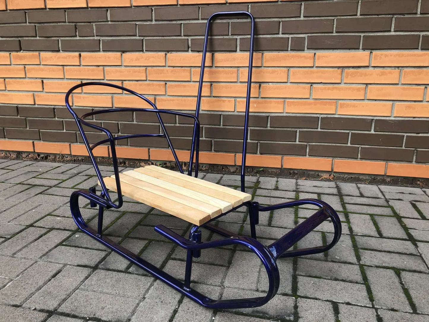 Детские санки Королевские с ручкой-толкателем синие - изображение 4