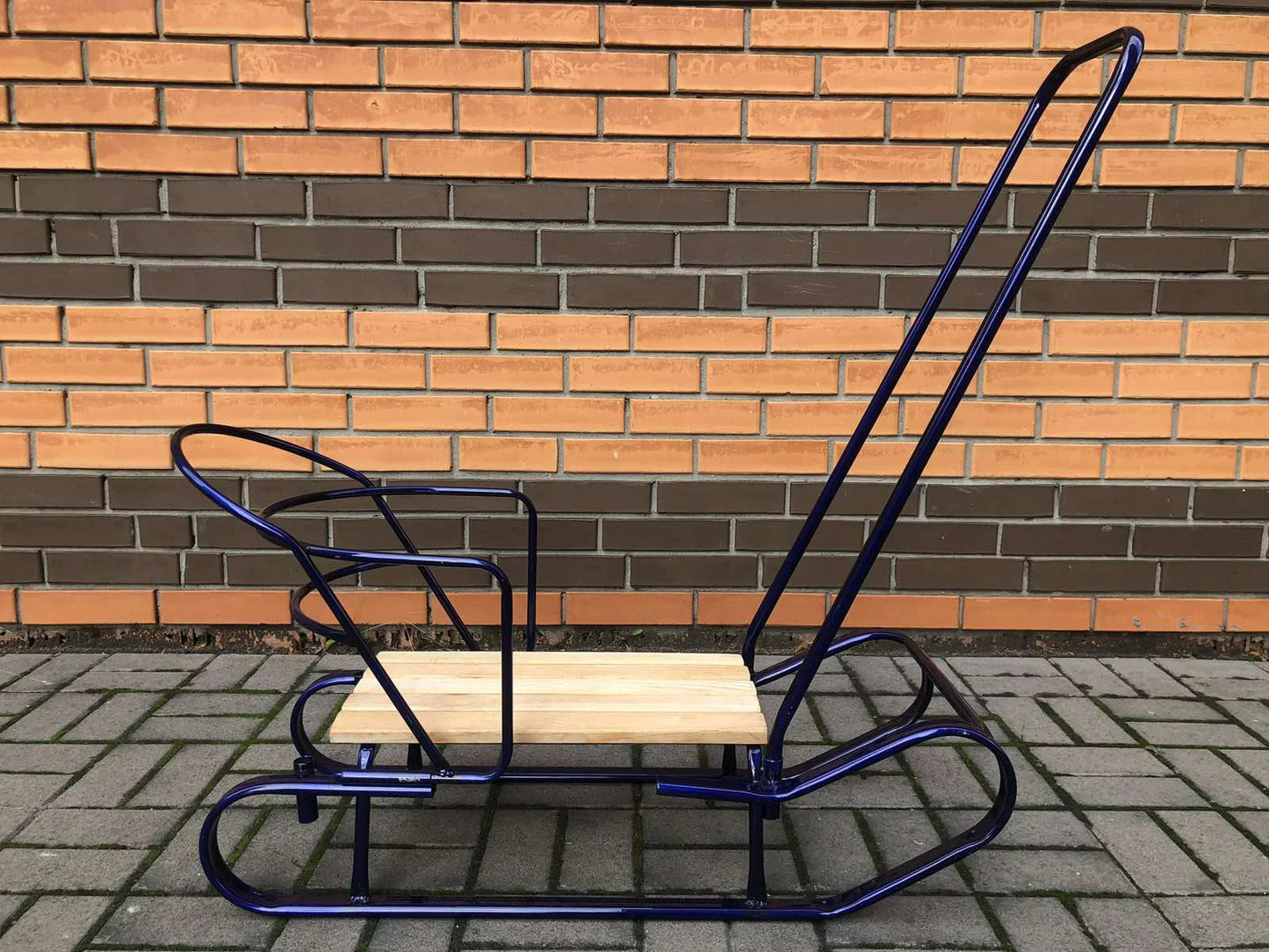 Детские санки Королевские с ручкой-толкателем синие - изображение 2