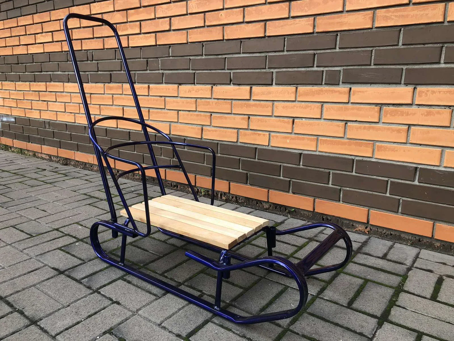 Детские санки Королевские с ручкой-толкателем синие